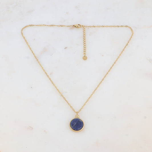 Collier avec pendentif rond serti d'une pierre naturelle (40.5+5CM)