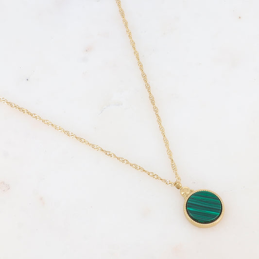 Collier avec pendentif rond serti d'une pierre naturelle (40.5+5CM)