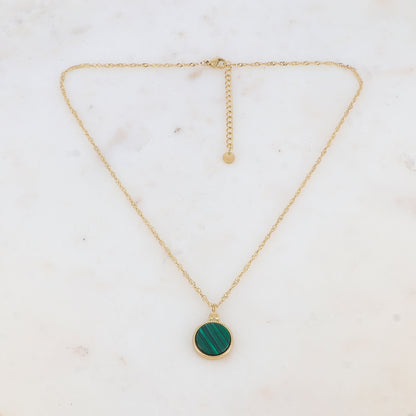 Collier avec pendentif rond serti d'une pierre naturelle (40.5+5CM)