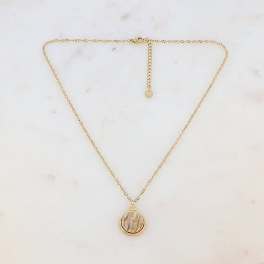 Collier avec pendentif rond serti d'une pierre naturelle (40.5+5CM)