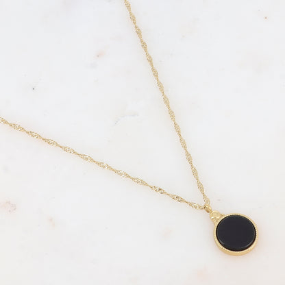 Collier avec pendentif rond serti d'une pierre naturelle (40.5+5CM)
