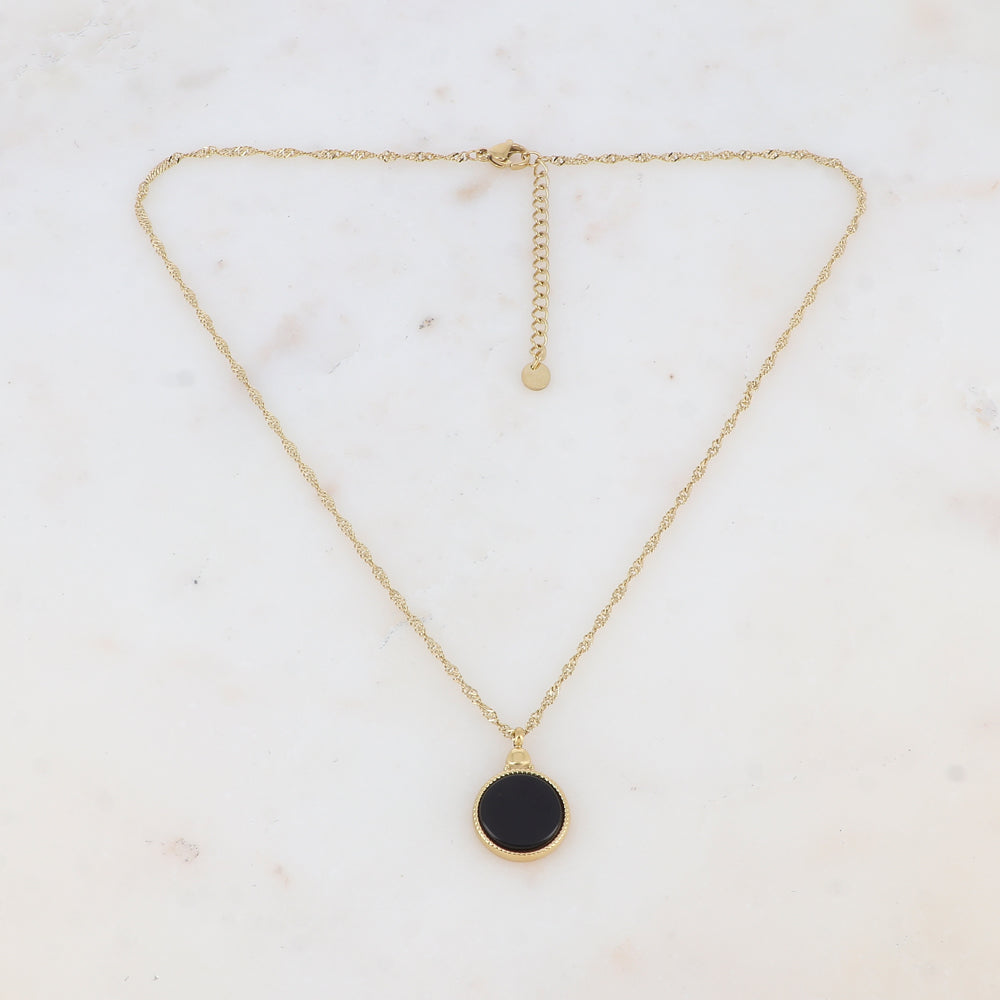 Collier avec pendentif rond serti d'une pierre naturelle (40.5+5CM)