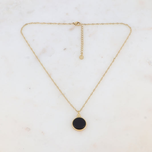 Collier avec pendentif rond serti d'une pierre naturelle (40.5+5CM)