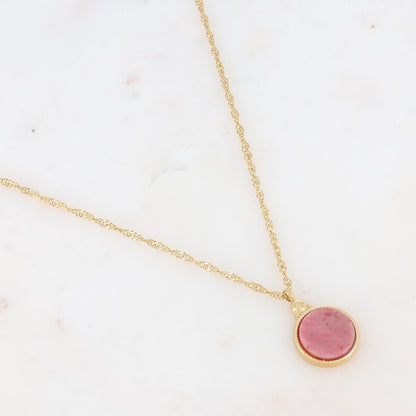 Collier avec pendentif rond serti d'une pierre naturelle (40.5+5CM)