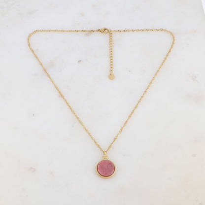 Collier avec pendentif rond serti d'une pierre naturelle (40.5+5CM)