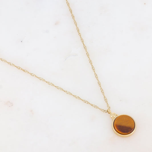 Collier avec pendentif rond serti d'une pierre naturelle (40.5+5CM)