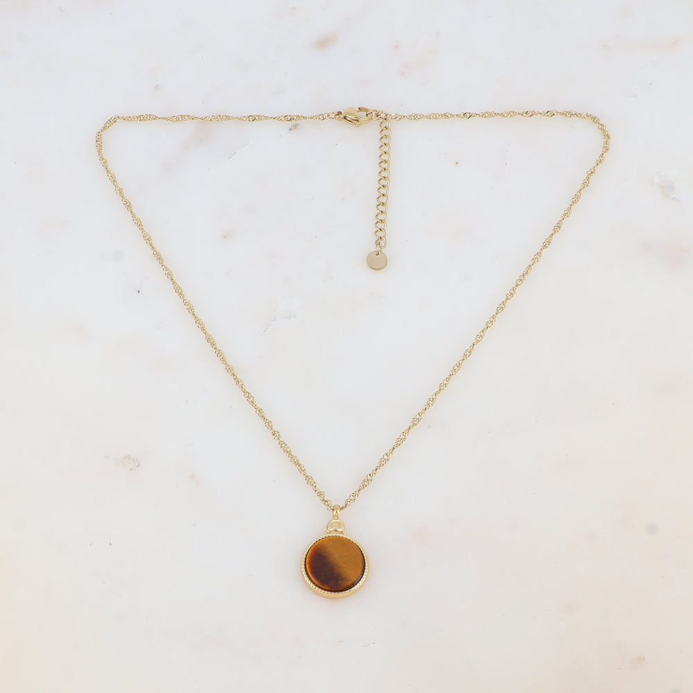 Collier avec pendentif rond serti d'une pierre naturelle (40.5+5CM)