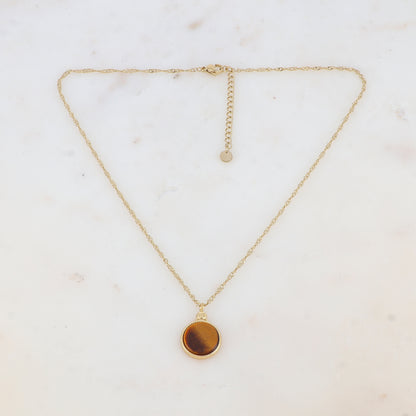 Collier avec pendentif rond serti d'une pierre naturelle (40.5+5CM)
