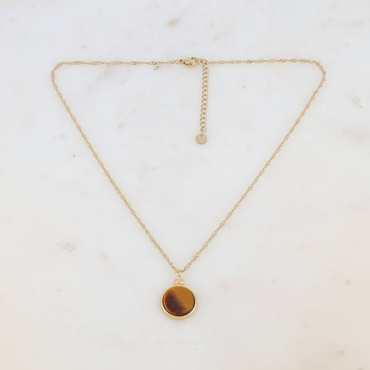 Collier avec pendentif rond serti d'une pierre naturelle (40.5+5CM)