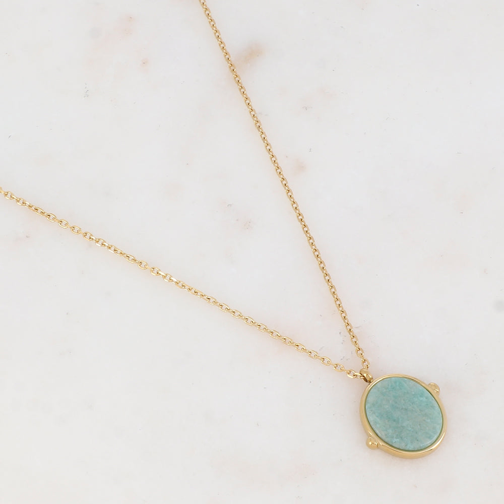Collier avec pendentif ovale serti d'une pierre naturelle (40+5CM)