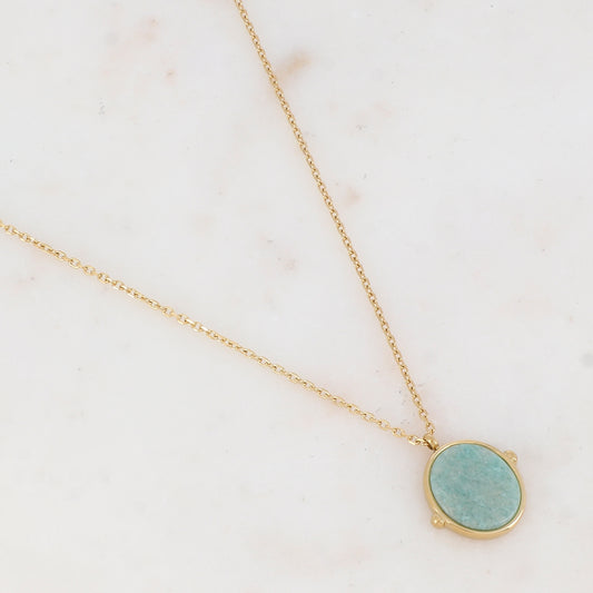 Collier avec pendentif ovale serti d'une pierre naturelle (40+5CM)