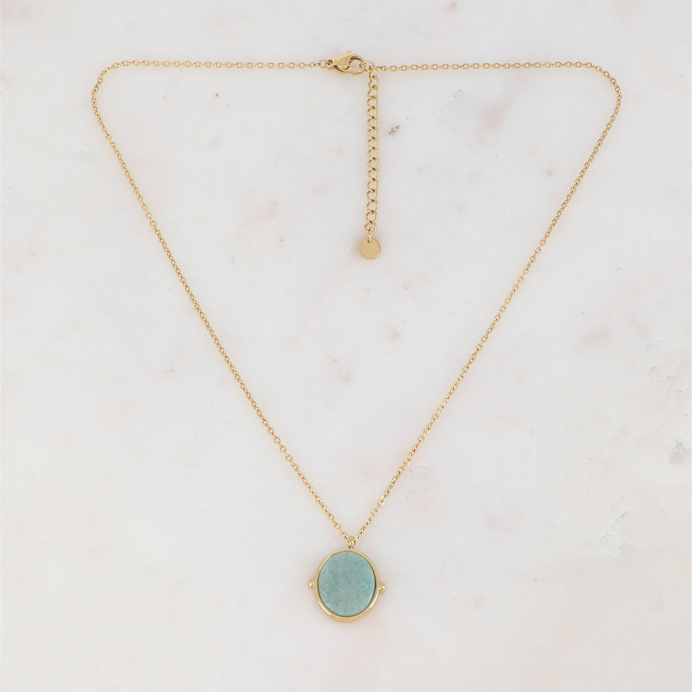 Collier avec pendentif ovale serti d'une pierre naturelle (40+5CM)