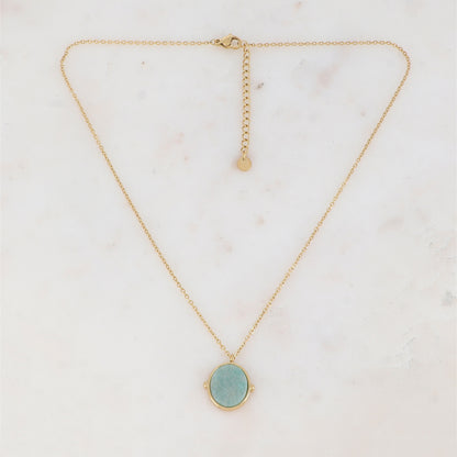 Collier avec pendentif ovale serti d'une pierre naturelle (40+5CM)