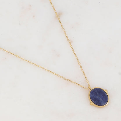 Collier avec pendentif ovale serti d'une pierre naturelle (40+5CM)