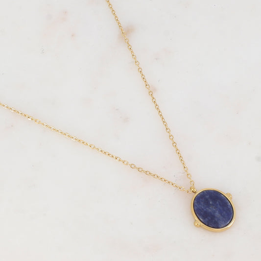 Collier avec pendentif ovale serti d'une pierre naturelle (40+5CM)