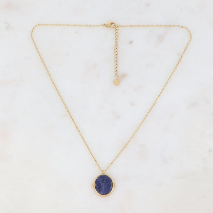 Collier avec pendentif ovale serti d'une pierre naturelle (40+5CM)