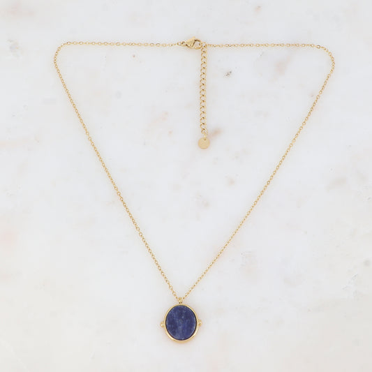 Collier avec pendentif ovale serti d'une pierre naturelle (40+5CM)