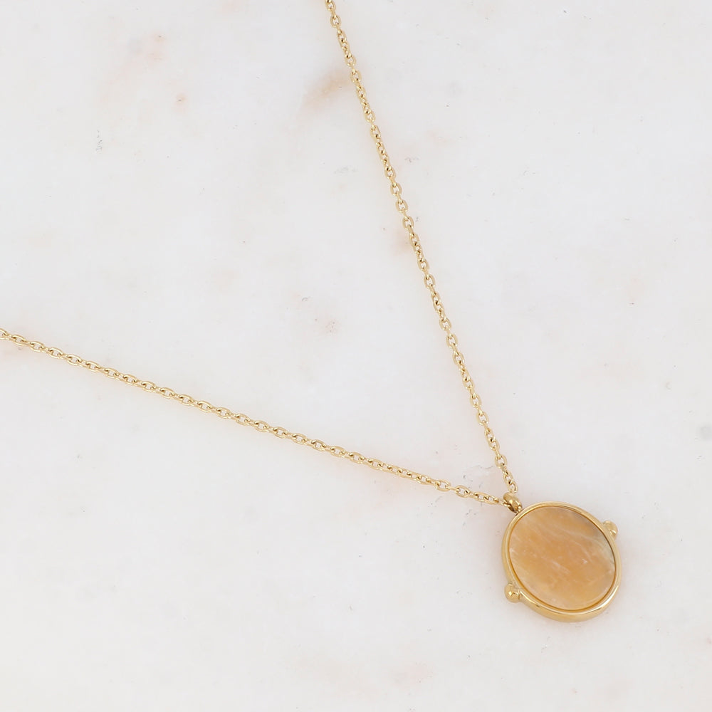 Collier avec pendentif ovale serti d'une pierre naturelle (40+5CM)