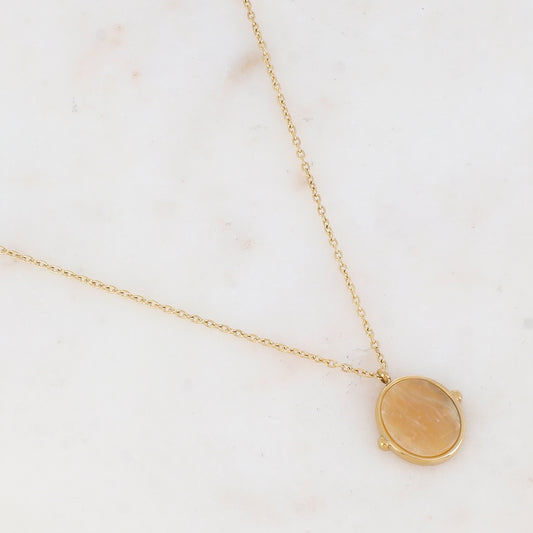 Collier avec pendentif ovale serti d'une pierre naturelle (40+5CM)