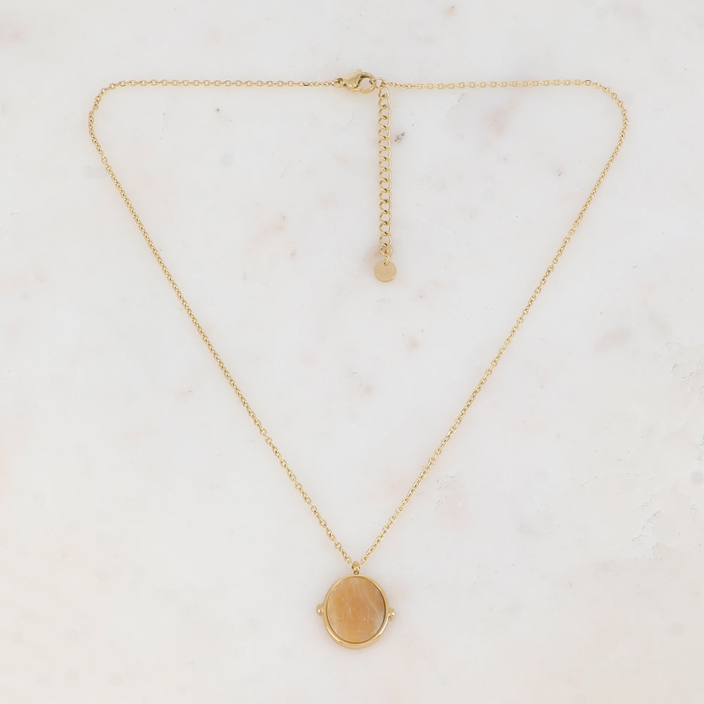 Collier avec pendentif ovale serti d'une pierre naturelle (40+5CM)