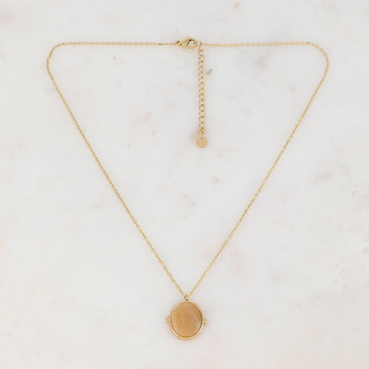 Collier avec pendentif ovale serti d'une pierre naturelle (40+5CM)