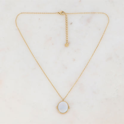 Collier avec pendentif ovale serti d'une nacre (40+5CM)