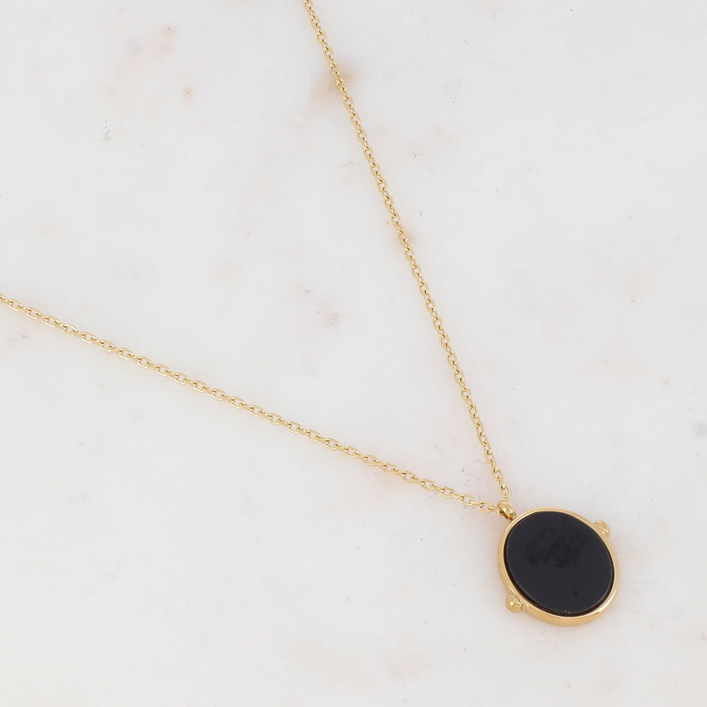 Collier avec pendentif ovale serti d'une pierre naturelle (40+5CM)