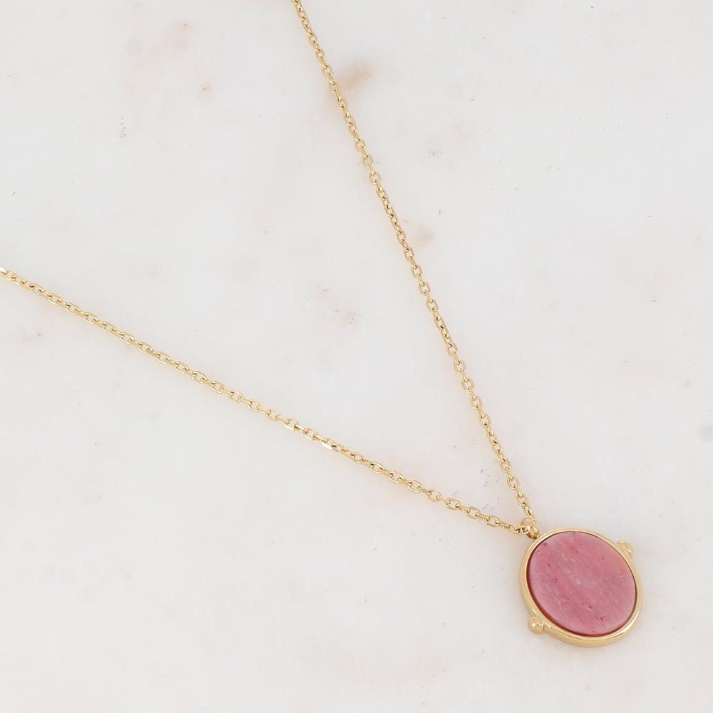 Collier avec pendentif ovale serti d'une pierre naturelle (40+5CM)