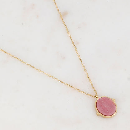 Collier avec pendentif ovale serti d'une pierre naturelle (40+5CM)