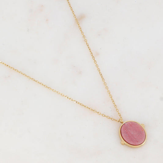 Collier avec pendentif ovale serti d'une pierre naturelle (40+5CM)