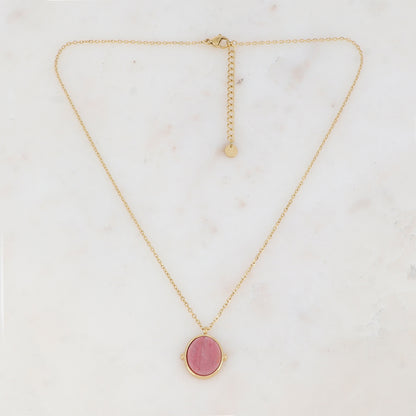 Collier avec pendentif ovale serti d'une pierre naturelle (40+5CM)