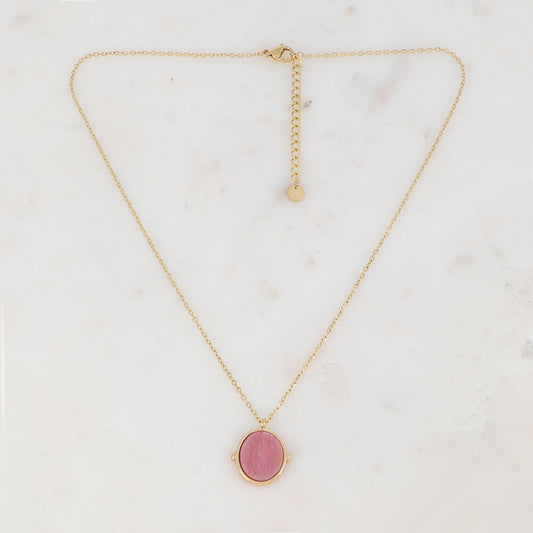 Collier avec pendentif ovale serti d'une pierre naturelle (40+5CM)