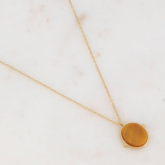 Collier avec pendentif ovale serti d'une pierre naturelle (40+5CM)