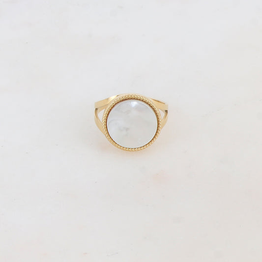 Bague ronde avec pierre naturelle - Nacre
