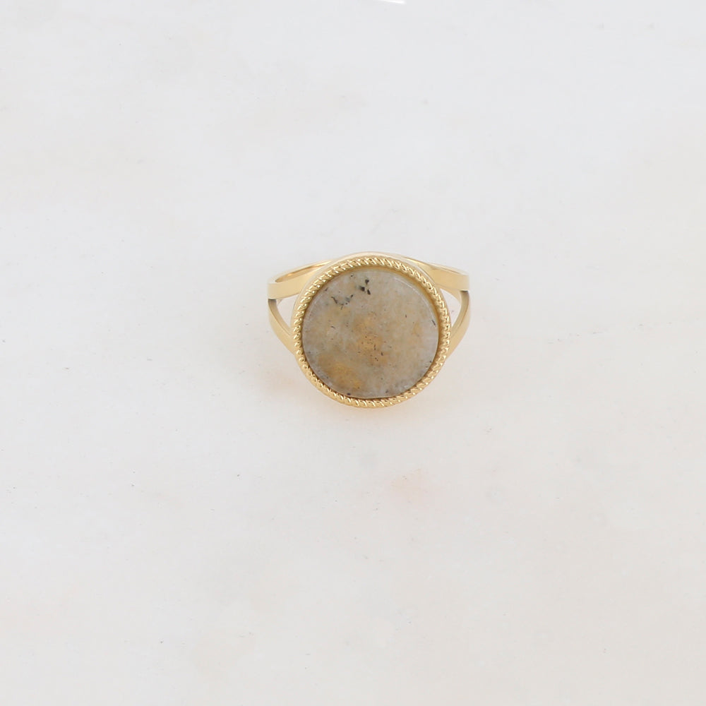 Bague ronde avec pierre naturelle - Labradorite claire