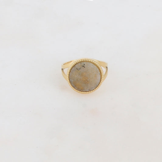 Bague ronde avec pierre naturelle - Labradorite claire