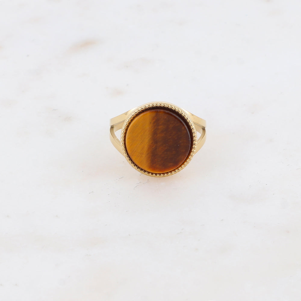 Bague ronde avec pierre naturelle - Oeil de tigre