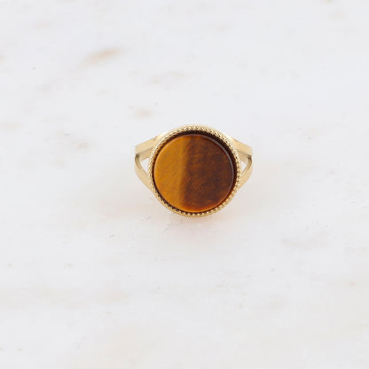 Bague ronde avec pierre naturelle - Oeil de tigre