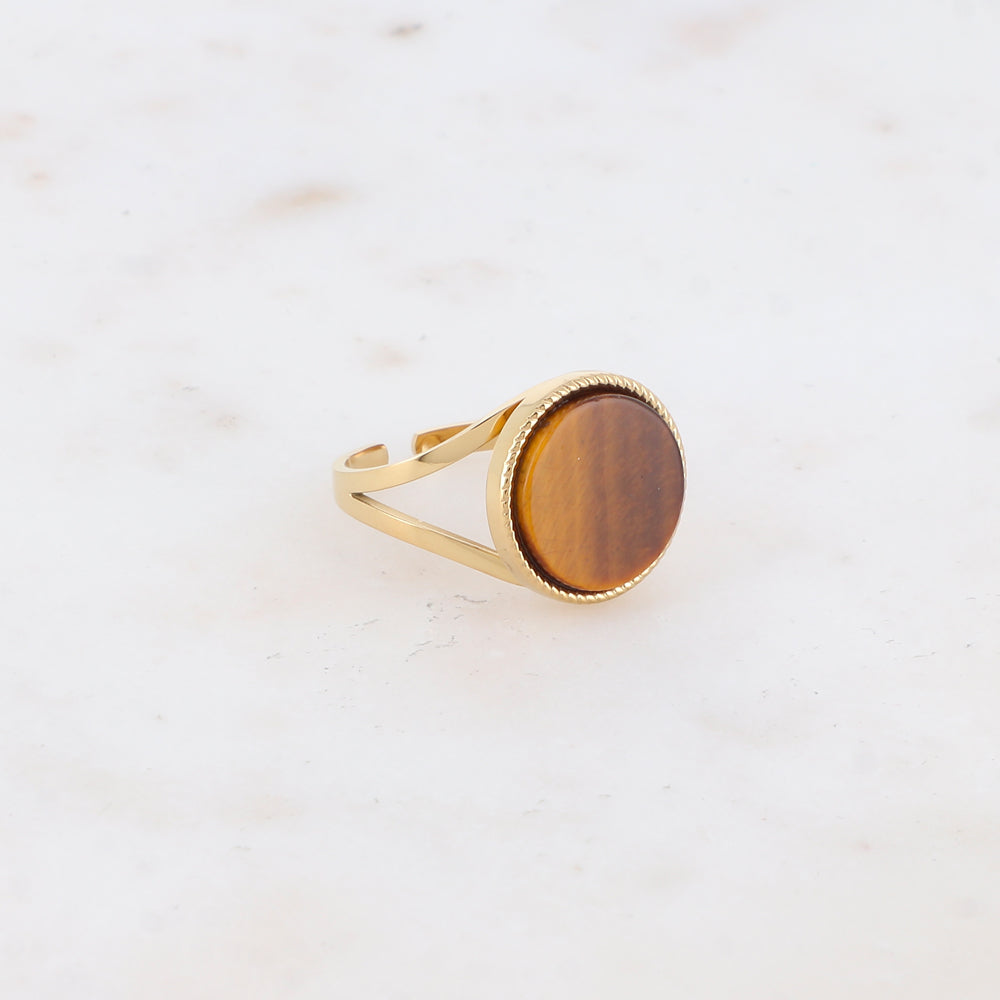 Bague ronde avec pierre naturelle - Oeil de tigre