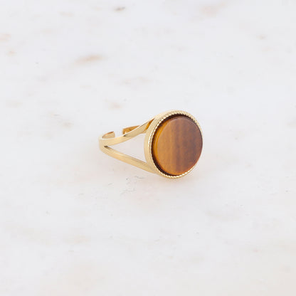 Bague ronde avec pierre naturelle - Oeil de tigre