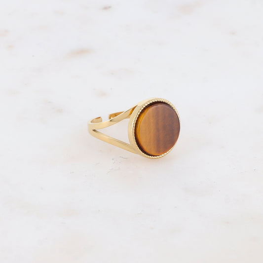 Bague ronde avec pierre naturelle - Oeil de tigre