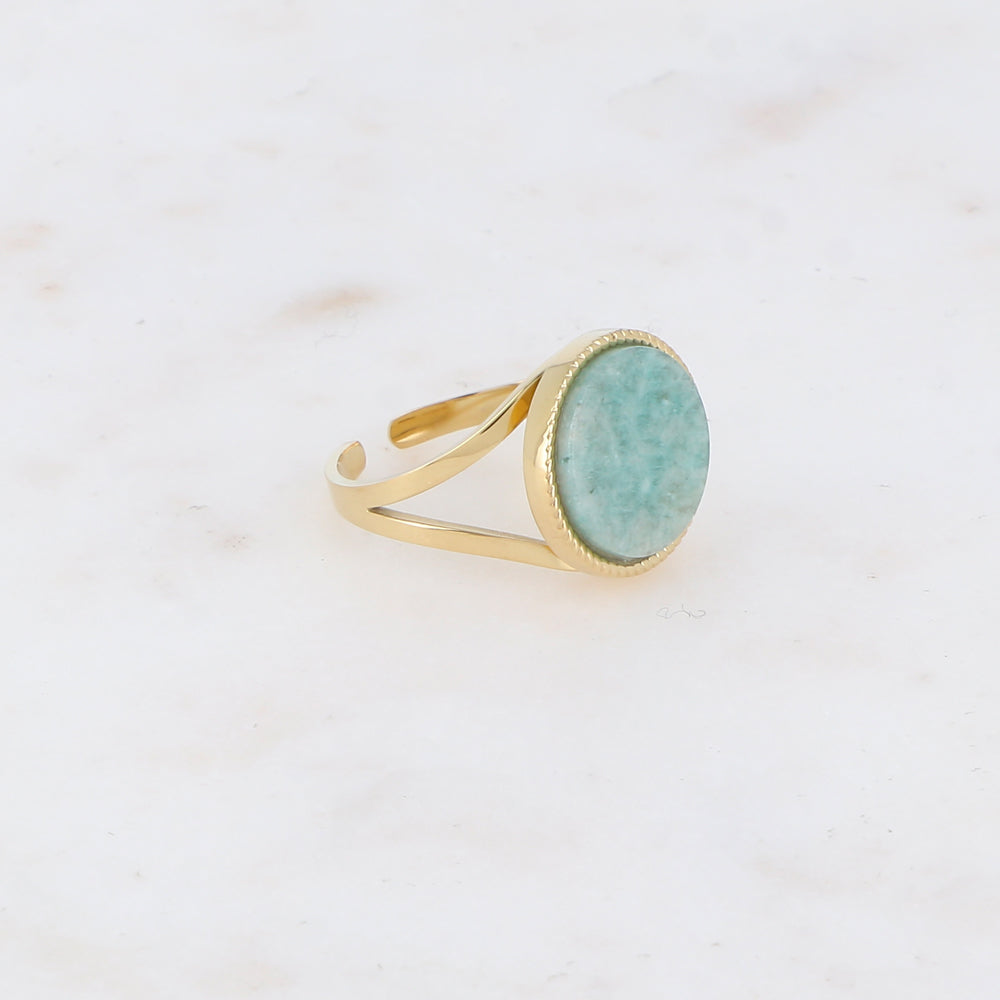 Bague ronde avec pierre naturelle - Amazonite