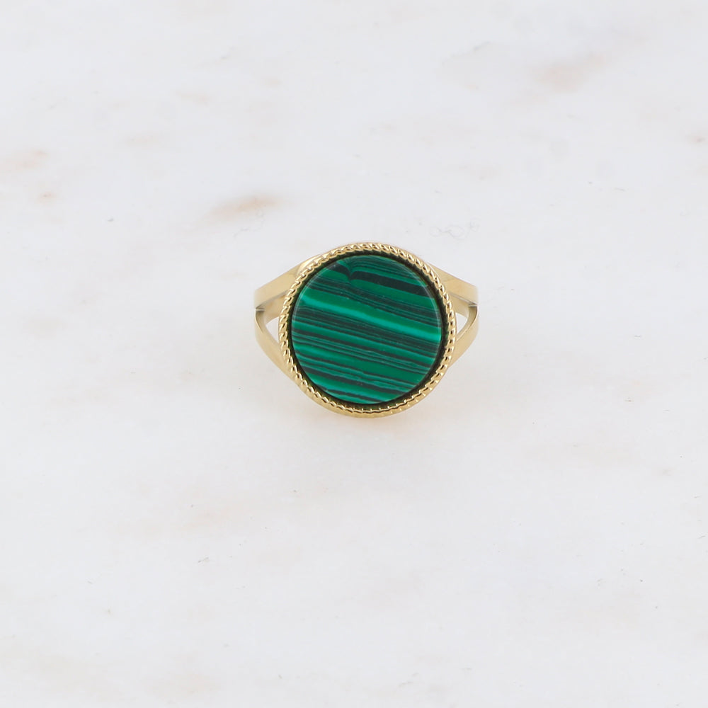 Bague ronde avec pierre naturelle - Malachite