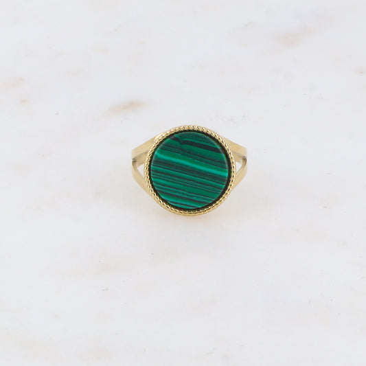 Bague ronde avec pierre naturelle - Malachite
