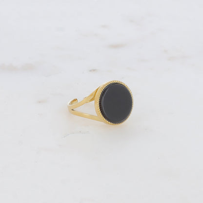 Bague ronde avec pierre naturelle - Onyx