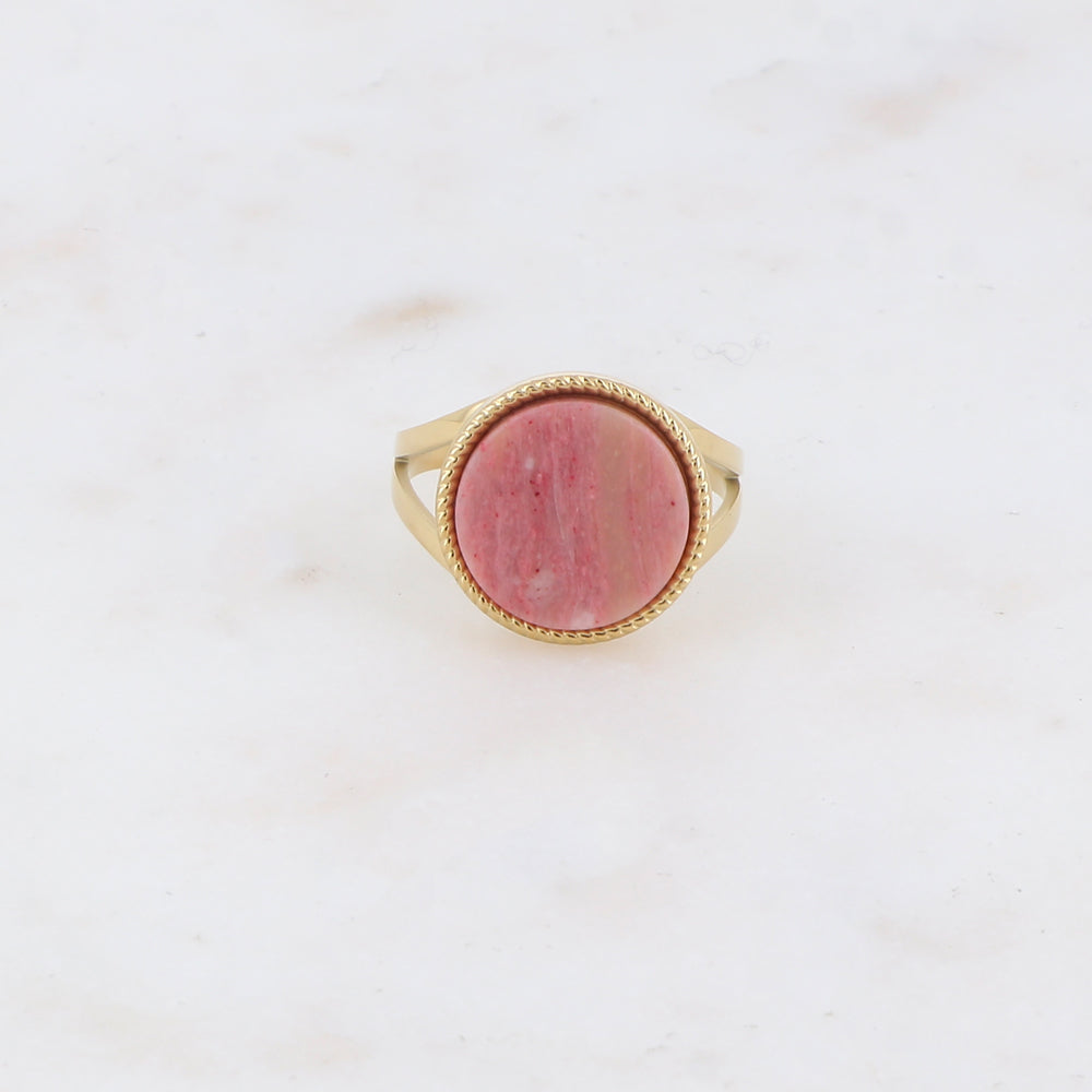 Bague ronde avec pierre naturelle - Rhodonite