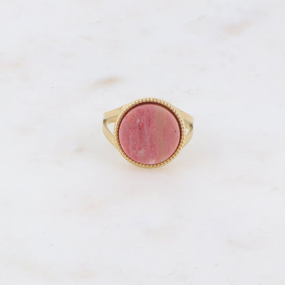 Bague ronde avec pierre naturelle - Rhodonite