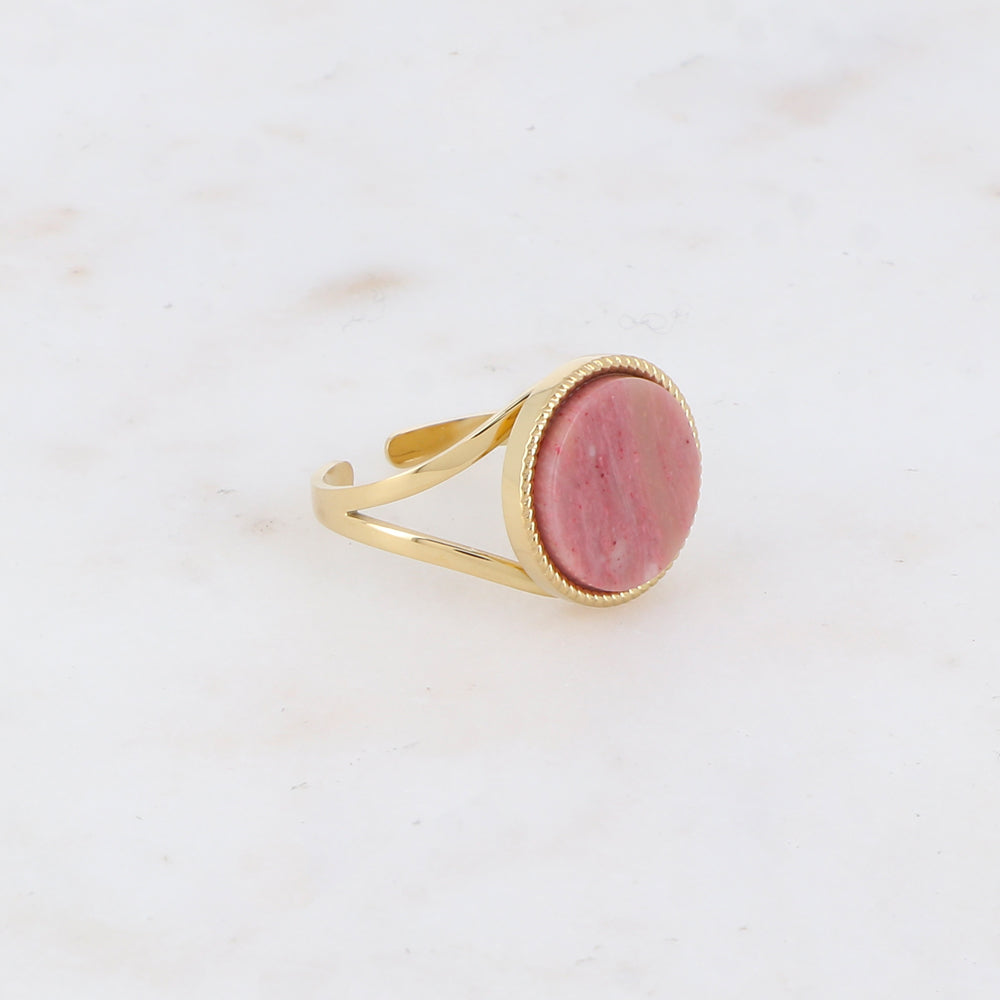 Bague ronde avec pierre naturelle - Rhodonite