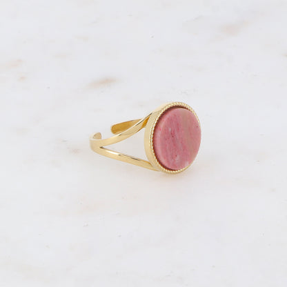 Bague ronde avec pierre naturelle - Rhodonite