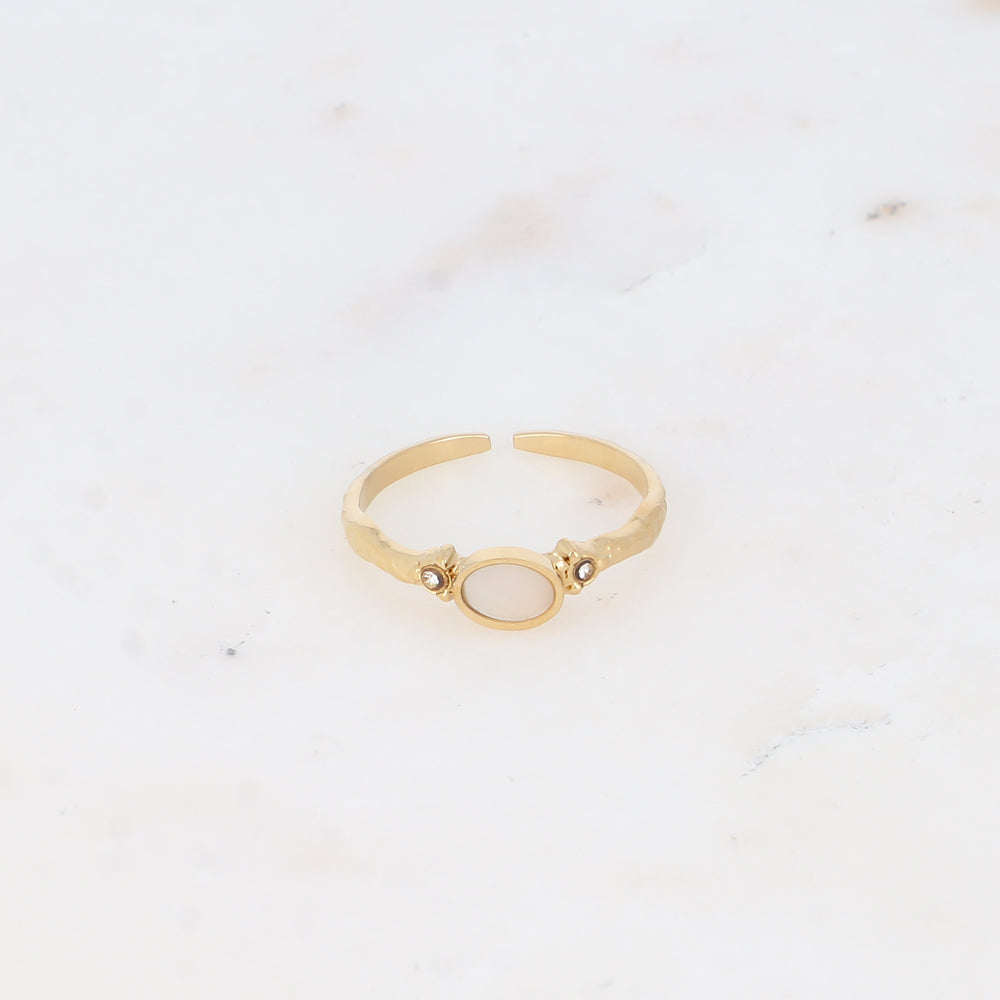 Bague fine avec pierre naturelle et strass - Nacre
